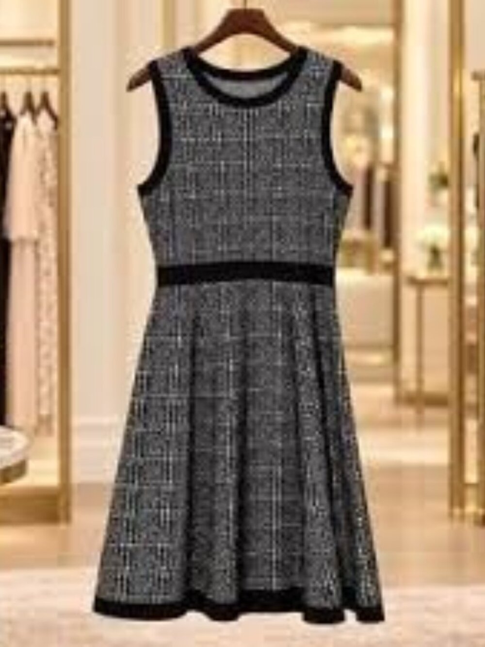 Kate Spade Black White Plaid Fit Flare Sweater Dress Wool Blend Size S Classic